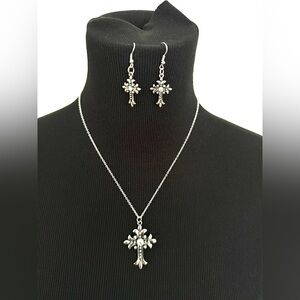 Cross Pendant Necklace and Earrings Set - Women's Jewelry NEW